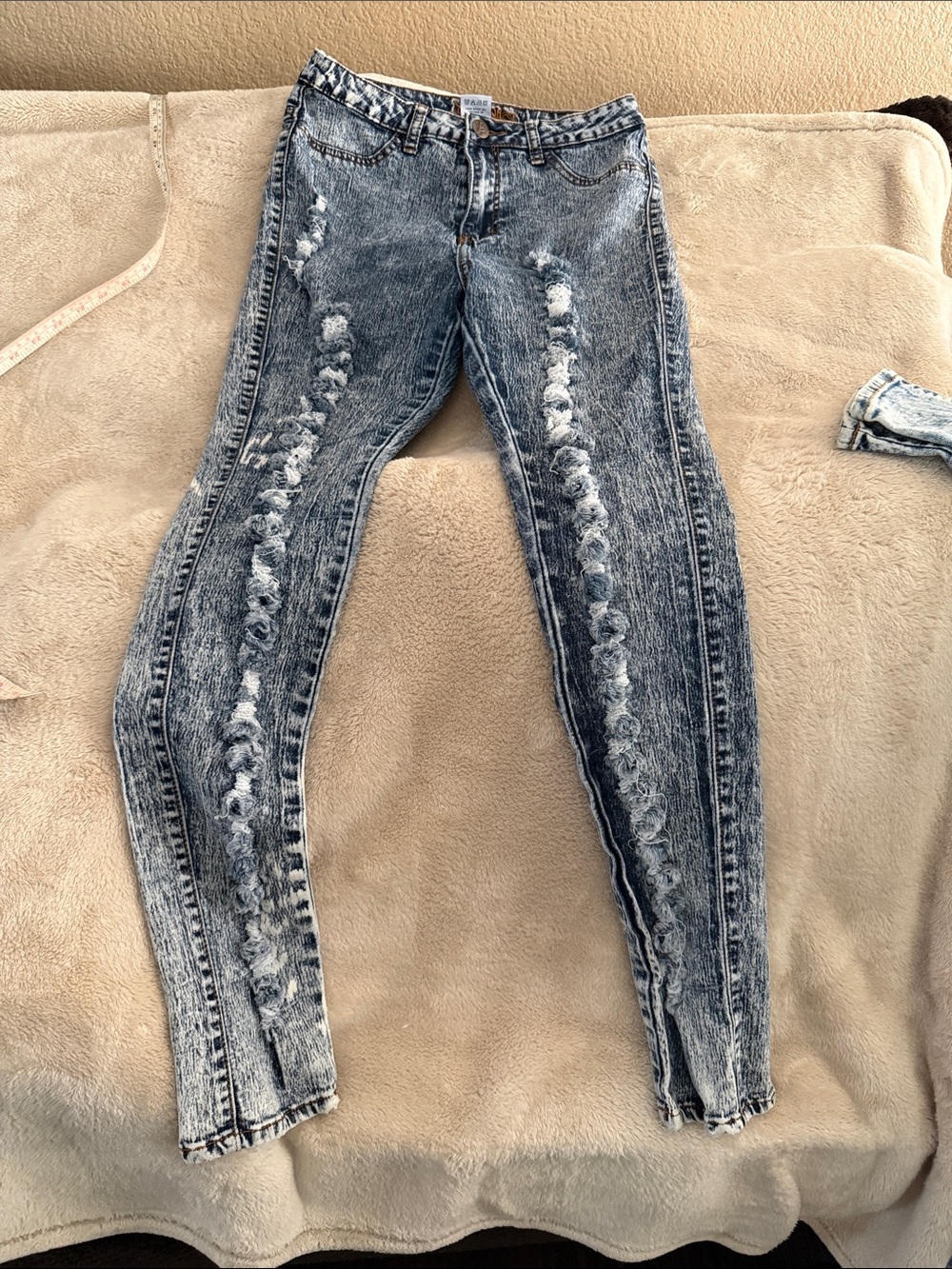 Mango Women's Distressed Acid Wash Skinny Jeans - Light Blue